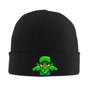 S&T Unisex Crying Goblin Knitted Hat - Green and Black Color Expression Pack Design, K-pop Winter Warm Knitted Hat with Green Ghost Face Print, Unisex Casual Autumn Winter Hat, Comfortable Elastic Fit Suitable for K-pop Fans and Daily Wear,  Soft Knitte