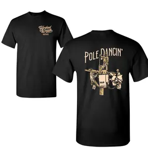 Pole Dancin’ Lineman T-Shirt, Funny Utility Worker Graphic, 2 Sides Design with Bucket Crew Sketch, Soft Cotton Blend, Gift for Men & Women