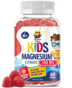 Sunny Sam Sugar-Free Magnesium Gummies for Kids & Teens - 500mg Calm Magnesium Citrate Gummies - Kids Magnesium Gummies - Chewable Magnesium Gummy Supplement for Sleep, Mood & Muscle Support- Raspberry Flavor - Magnesio para Niños Daily Vitamins Healthy I