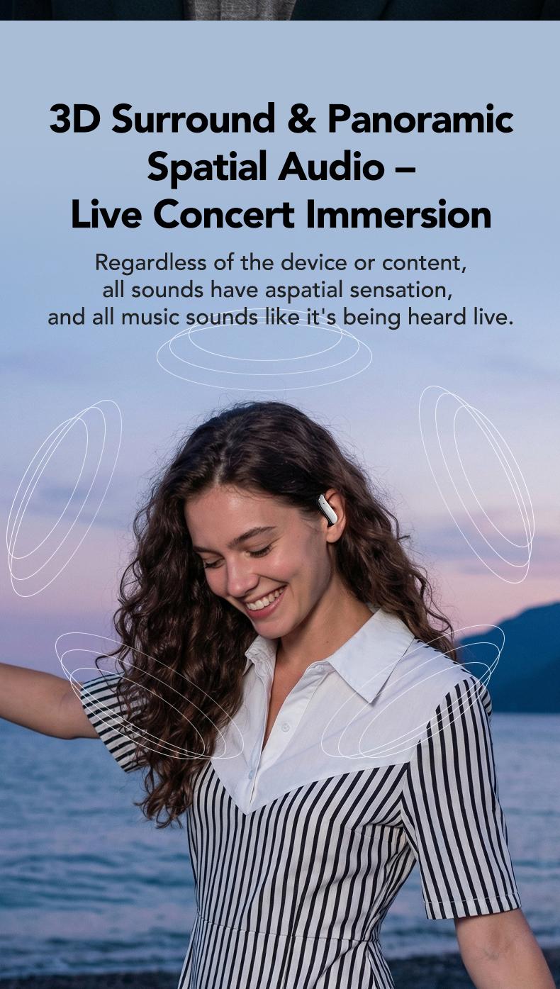 MINISO MS218 Open Ear Bluetooth Headphones, Translator Earbuds with 134 Languages, Active Noise Cancelling, 3D Spatial Audio, Comfortable Titanium Alloy Earhooks for Work, Travel, Sports