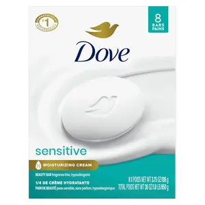 Dove Beauty Bar Soap Sensitive, 8 Bars for Sensitive Skin, Fragrance Free and Hypoallergenic 3.75 oz Visit the Dove Store