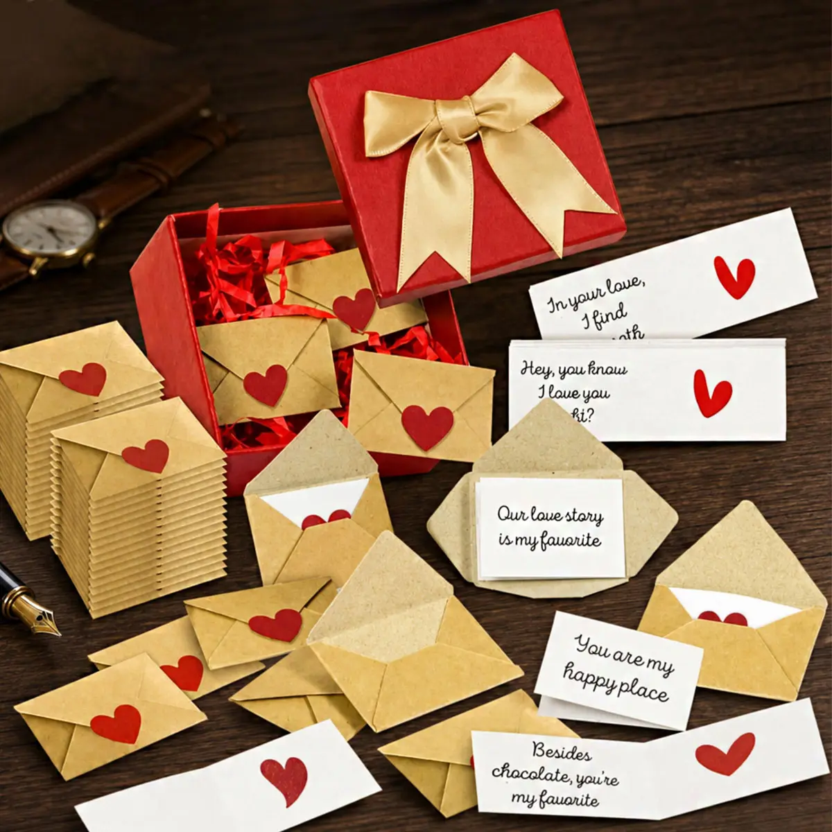 DIY Love Notes Box - Mini Blank Cards & Envelopes for Him Her - Cute Valentine’s Day Anniversary Gift for Boyfriend Valentine's Day