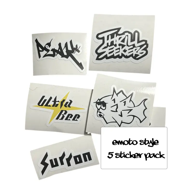 E-Moto Sticker Pack Style A – 5pc 3in Vinyl Decals Motorcycle Decoration Decal Set