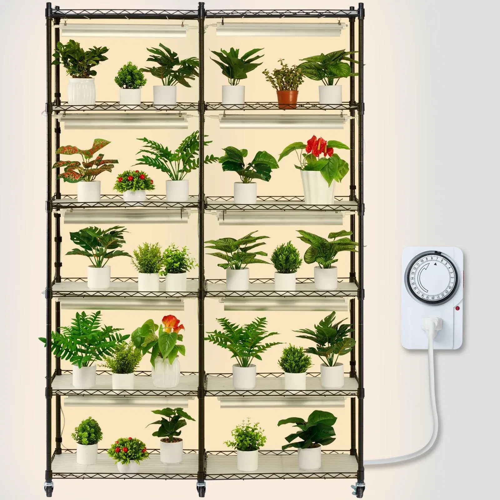 VEVOR Industrial Steel 6-Tier 59.1" Indoor Gardening System, Easy Grow Kit with Adjustable 200W Growing LED Light, Home Care Gardening Supplies, Father's Day Gift