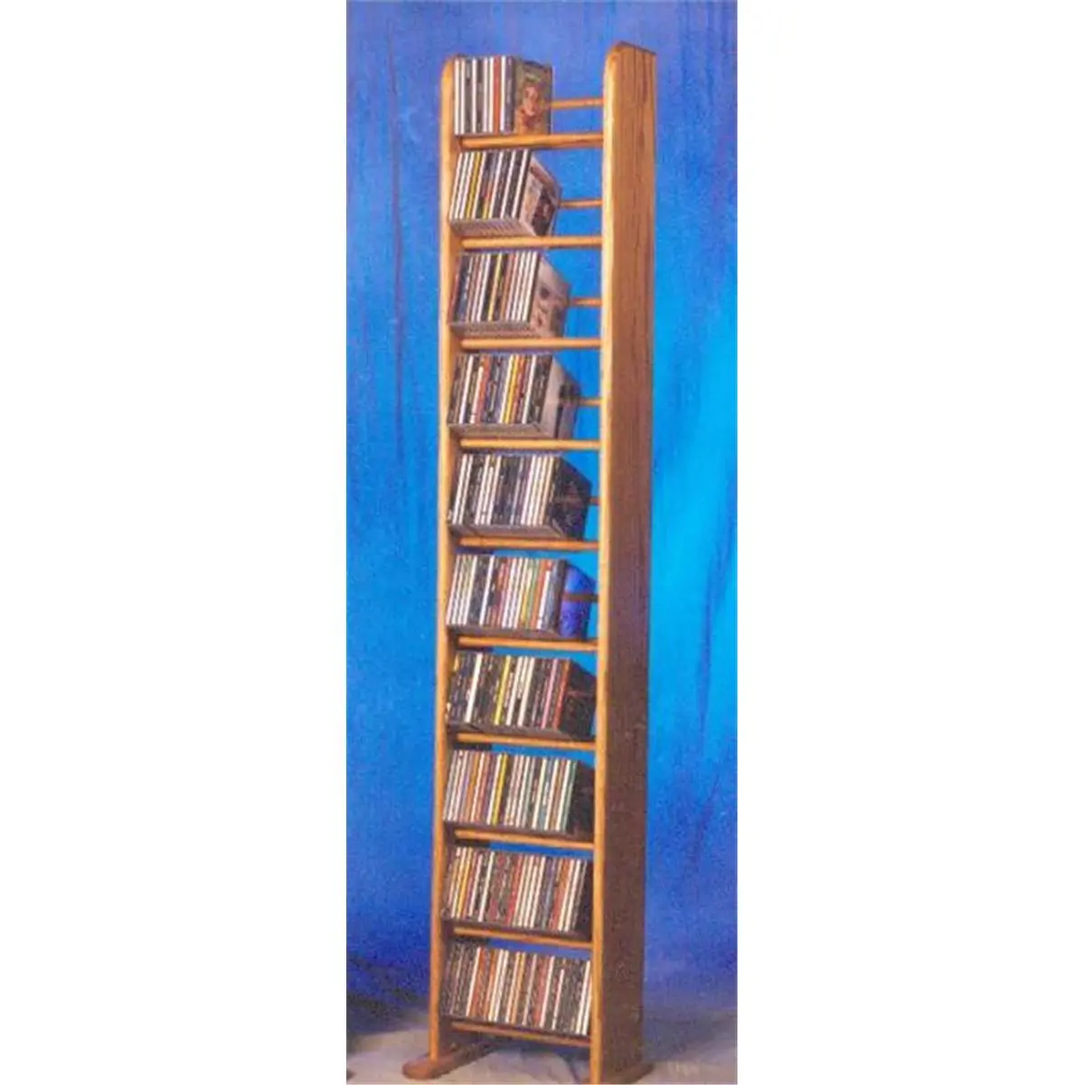 212 MAIN Hand-Crafted Solid Oak CD Organiser - 10-Row Dowel Tower, Fully Assembled Wall-Mount Honey Oak Cabinet-Rack, Stores 260 CD's Home Storage Solution