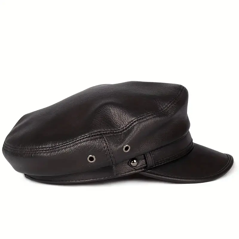 Genuine Goatskin Leather Flat Cap for Men & Women - Classic Newsboy Design with Ventilation Eyelets, Durable Comfortable Unisex Hat for Casual & Formal Wear, All-Season Versatile Style, Quality Stitched Detail