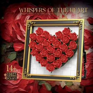 1871+PCS Red Rose Heart Photo Frame Building Blocks Set, DIY Romantic Bouquet Brick Decor for Valentine Wedding Home Desk Display Gift
