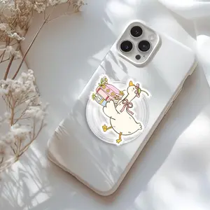 Aesthetic Cute Goose Floral Magnetic Phone Grip Cottagecore Animal Magsafe Kickstand, Unique Book Lover Adorable Decor Gift For Her