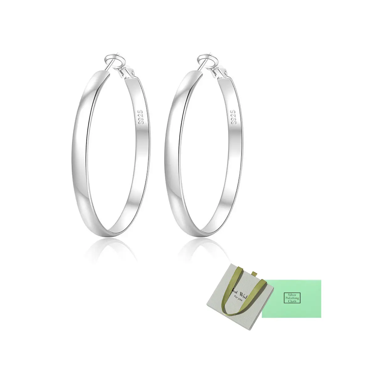 925 Sterling Silver Needle Large Hoop Earrings 5mm Widened Curved Circle Earrings Women's Jewelry Gift, Elegant Minimalist Earrings, Fashionable Hoop Earrings, High Quality Earrings