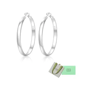 925 Sterling Silver Needle Large Hoop Earrings 5mm Widened Curved Circle Earrings Women's Jewelry Gift