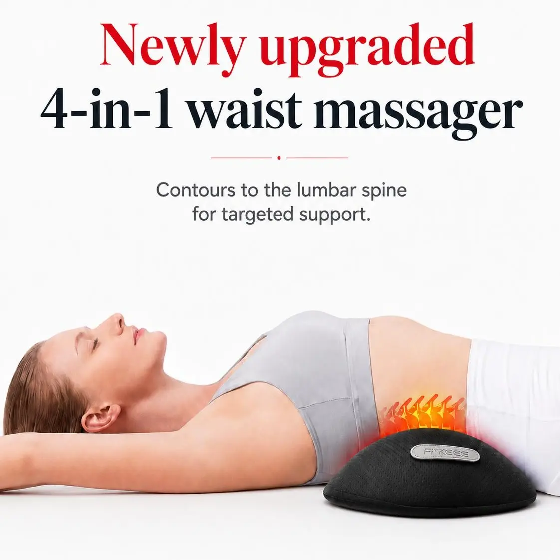 FLIKEZE Portable Lumbar Pillow with Red Light Therapy, 3-level heat therapy, 3-level airbag traction, 4-level vibration.Large 5000mAh battery with Push Button Control, Personal Rehabilitation Specialist, Adjustable, Daily, Ergonomic