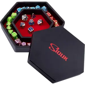 Dice Tray with Lid Hexagon Dice Rolling Tray Dice Holder for Dice Games Like RPG, DND and Other Table Games, Red