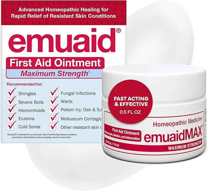 emuaid EMUAIDMAX Ointment for Itchy Skin, Maximum Strength Treatment for Athlete's Foot, Psoriasis, Jock Itch, Rash, Eczema, Cold Sores, Blisters, and Yeast Infection, 0.5oz