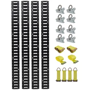 60*5.2 Inch Black Steel 18PCS E Track Tie Down Kit, 5FT Horizontal E-Track Rails with O-Ring Anchors Rope Tie Offs Ratchet Straps Heavy Duty Cargo Securing System for Truck Van Trailer Garage Cargo Fixing, Durable Tie Downs
