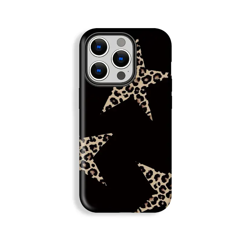 Stylish Hard Smartphone Casing, Millennial Leopard Print Star Pattern Y2K Cellphone Accessory, Shockproof Double-Shell Anti-Drop Handheld Phone Case, Wear-Resistant Protective Cover for iPhone 11/12/13/14/15/16/17 Pro Promax Plus Air, Gift for Him or Her,