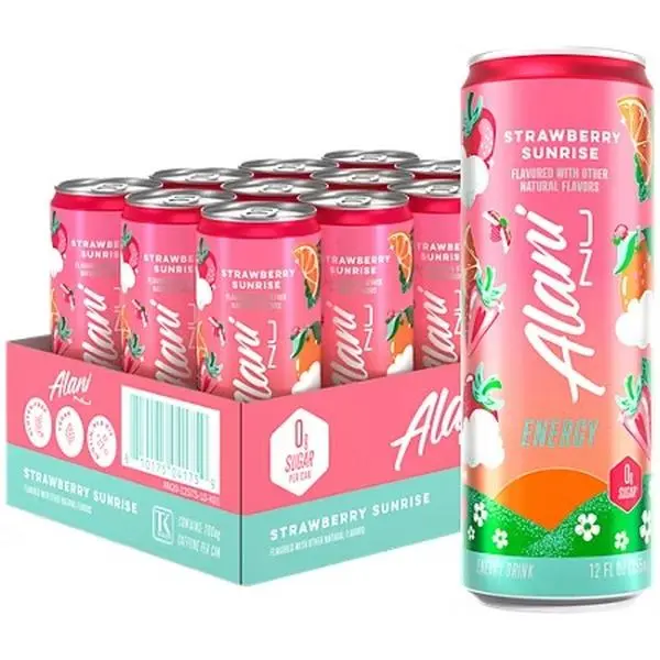 Alani Nu Natural Sports Energy Beverage - Strawberry Sunrise Flavor, 12-Pack of 12 Fl Oz Drinks