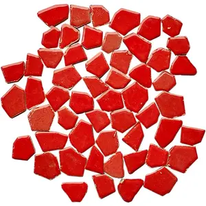 200g Bulk Ceramic Mosaic Pieces Irregular Mosaic Tile for Home Crafts Bathroom Flower Pot Outdoor Tables Coasters Decoration(0.8-1.2inch,Red)