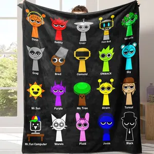 Soft Funny Throw Blanket Incredibox Sprunki Printed Flannel Blanket - Travel Comfort Office Bed Camping Multifunctional Flannel Blanket Gift Thoughtful Present for Sons, Daughters & Any Sprunki Obsessed Friend!Suitable for all four seasons