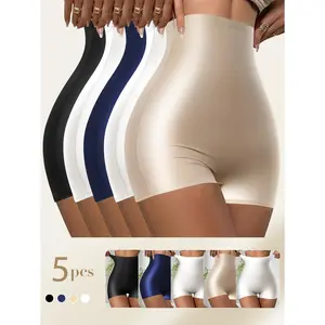QUASTI 5 PCS High Waisted Seamless Safety Panties for Ladies, Breathable No Show Full Coverage Milk Silky Minimalist Bridal Boyshorts Briefs, Tummy Control Stretchy Invisible Womenswear Underwear, S-XXL