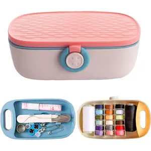 Portable Sewing Kit for Adults, Plastic Box Needle and Thread Accessories Supplies Pink 15.5x6cm(6.1x2.36in)