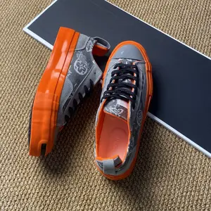 Men's 2026 New Orange Vulcanized Lace-Up Sneakers, Flat Rubber-Soled Cloth Chill Effortless All-Day Aesthetic Casual Trainers, All-Seasons Athletic Footwear for Sizes 48-49, Sneaker