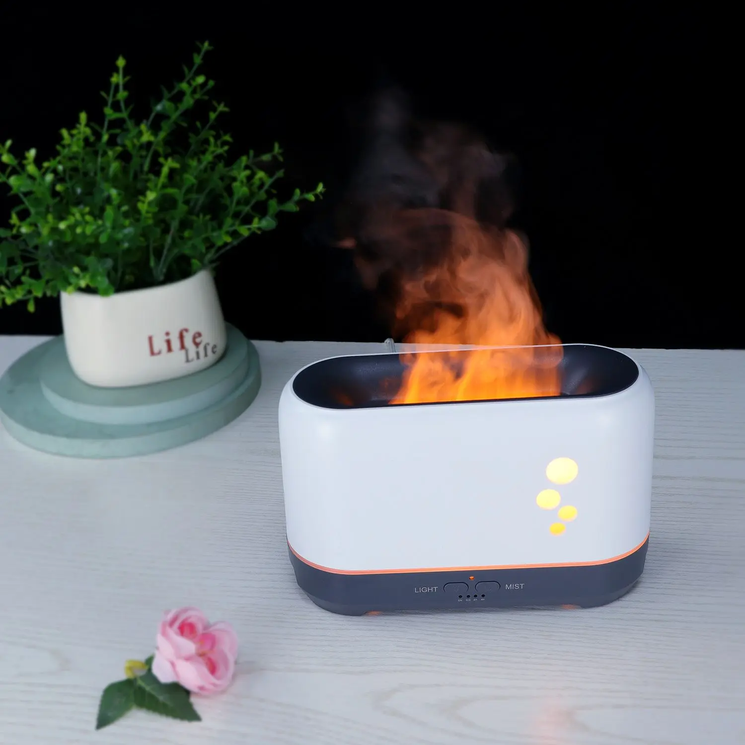 200ml USB-Powered Cordless Bubble Humidifier - 201*127*81mm Compact Lightweight, Automatic Safety Essential Oil Diffuser, 3D Flame Nightlight, Sleep Aid with Adapters, Portable for Office Desk, Bedroom Nightstand, Aromatherapy Diffuser, Small Compact