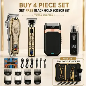 LQT Ultimate Barber Kit: 4in1 Professional Hair Clipper Set with Free Shear Set(11pcs), Hair Clipper,  Trimmer,  Shaver & Nose Hair Trimmer, Cordless with LED Display, Complete Accessories, Precision Blades -  Men’s Grooming Kit, Father's Day Gift
