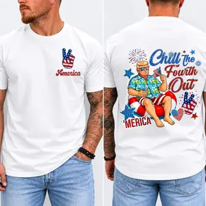 Chill The Fourth Out Merica Shirt, Funny Patriotic USA Independence Day Tee, Retro America 4th of July Trump Float Party T-Shirt, Fireworks Red White Blue Graphic Shirt, Unisex Gift for Men Women