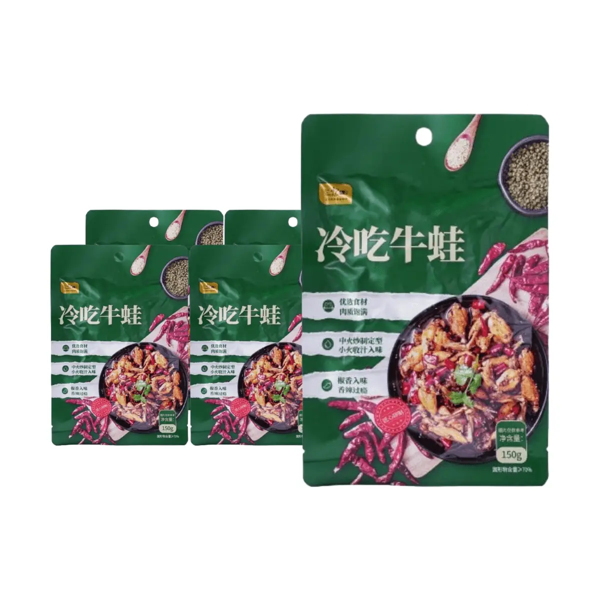 KDX Spicy Chongqing Style Frog Legs - 5 Pack (150g Each) - Authentic Sichuan Flavor, Tender & Chewy, Ready-to-Eat, Mala Fragrance