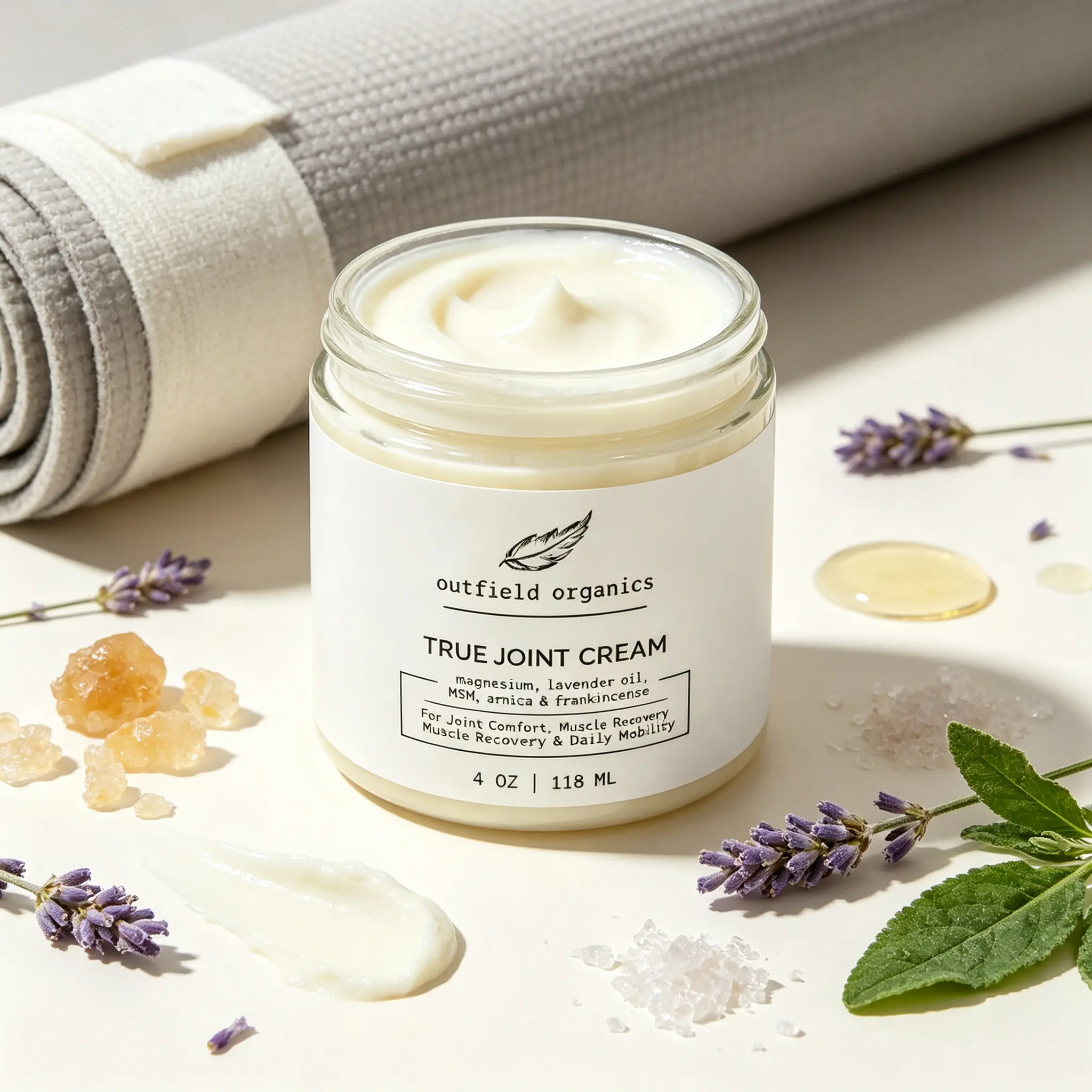Outfield Organics True Joint Cream – magnesium + lavender oil for soothing joint comfort  118ml / 4 oz. Fast-absorbing, non-greasy, and made with natural ingredients. Perfect for daily use. #OutfieldOrganics #jointsupport #lavenderoil