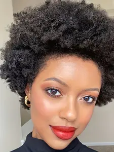 Women's Short Afro Kinky Curly Wig, 100% Human Hair, Glueless Hairpiece, 200% Density, Voluminous Curly Waves, Rose Net, Everyday, Cosplay, Parties, Afro Kinky Wigs