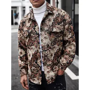 Men's Vintage Floral Jacket, Casual Lapel Design, Button Closure, Dual Pockets, Spring & Fall Wear, Ideal for Daily & Social Events