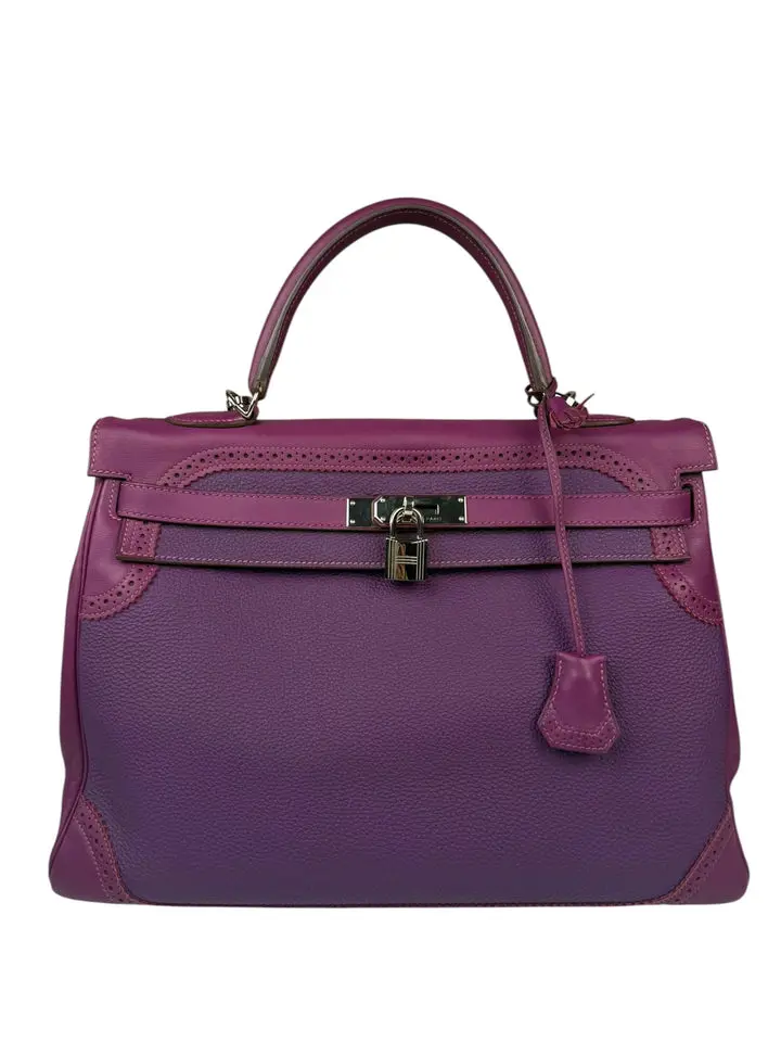 Pre-owned Togo Leather Shoulder Bags Hermes Kelly 35 Purple Ghillies Swift Handbag 2015
