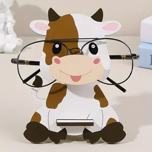 Wooden cow shaped glasses holder - Cute cow shaped glasses display holder, suitable for home and office desktops, holiday/birthday gifts (wooden) - Wooden glasses display holder