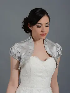 Silver short sleeve wedding satin bolero jacket