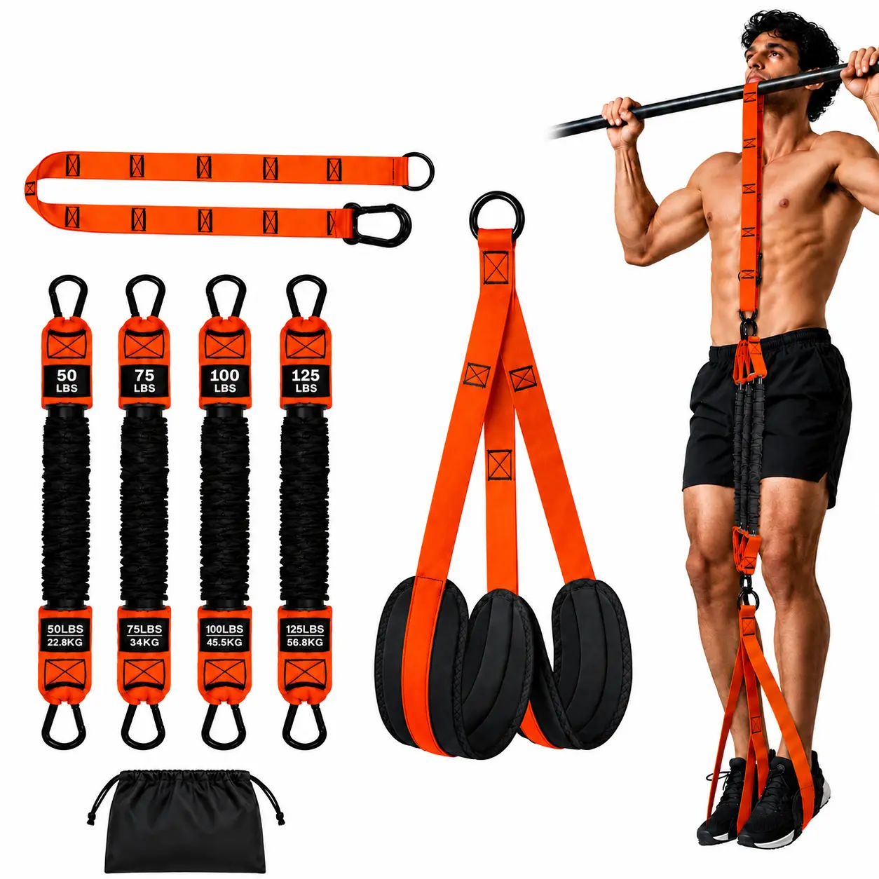Sturdy Pull Up Assist Bands with Dual Foot Pedals, 50-350 LB Adjustable Set, Home Workout Gear for Strength Training, Calisthenics & Beginner Routines (Workout, At-Home Gym & Exercise Equipment)