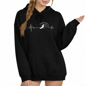 Long Sleeve Surf Hoodie – Big Wave Heartbeat Surfboard Print, Perfect for Beach Lovers
