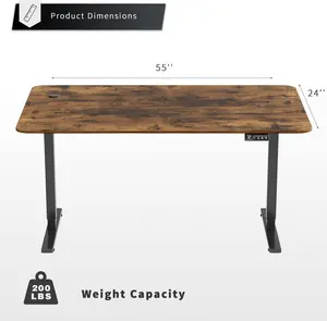 Electric Standing Desk 55 Inch, Ergonomic Height Adjustable Table with T-Shaped Metal Bracket Modern Computer Workstations Rustic Brown(HUM)