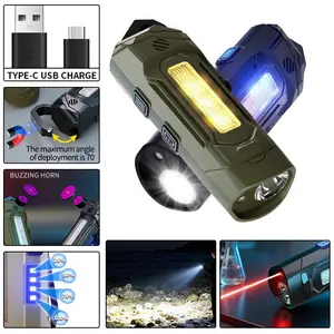 EDC Rechargeable Flashlight 2500LM Super Bright LED Pocket Light, Red Laser, UV Beam, 80dB Safety Buzzer, Magnetic Clip. Portable Emergency Survival Torch for Outdoor Camping