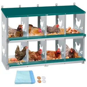 Large Metal Chicken Nesting Boxes for Hens, 8 Compartment Galvanized Steel Nesting Box, Includes 4 Fake Eggs & 10 Soft Nest Pads Pads, Wall Mount or Freestanding for Coop & Farm,Green