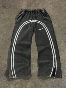 Men's Distressed Sweatpants with Stripes and Star Print, Casual Loose-Fit Pants for All Seasons, Comfortable Everyday Wear