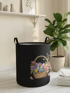 1 piece of Easter egg basket 2D printed Easter with handle laundry basket, made of wear-resistant material, foldable household dirty clothes storage basket, large capacity laundry storage basket, toy storage box