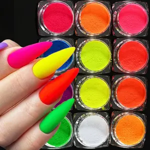 12-Colors/Set Neon Fluorescent Nail Art Powder Rainbow Chrome Pigment DIY Manicure Decor Glitter Dipping Dust