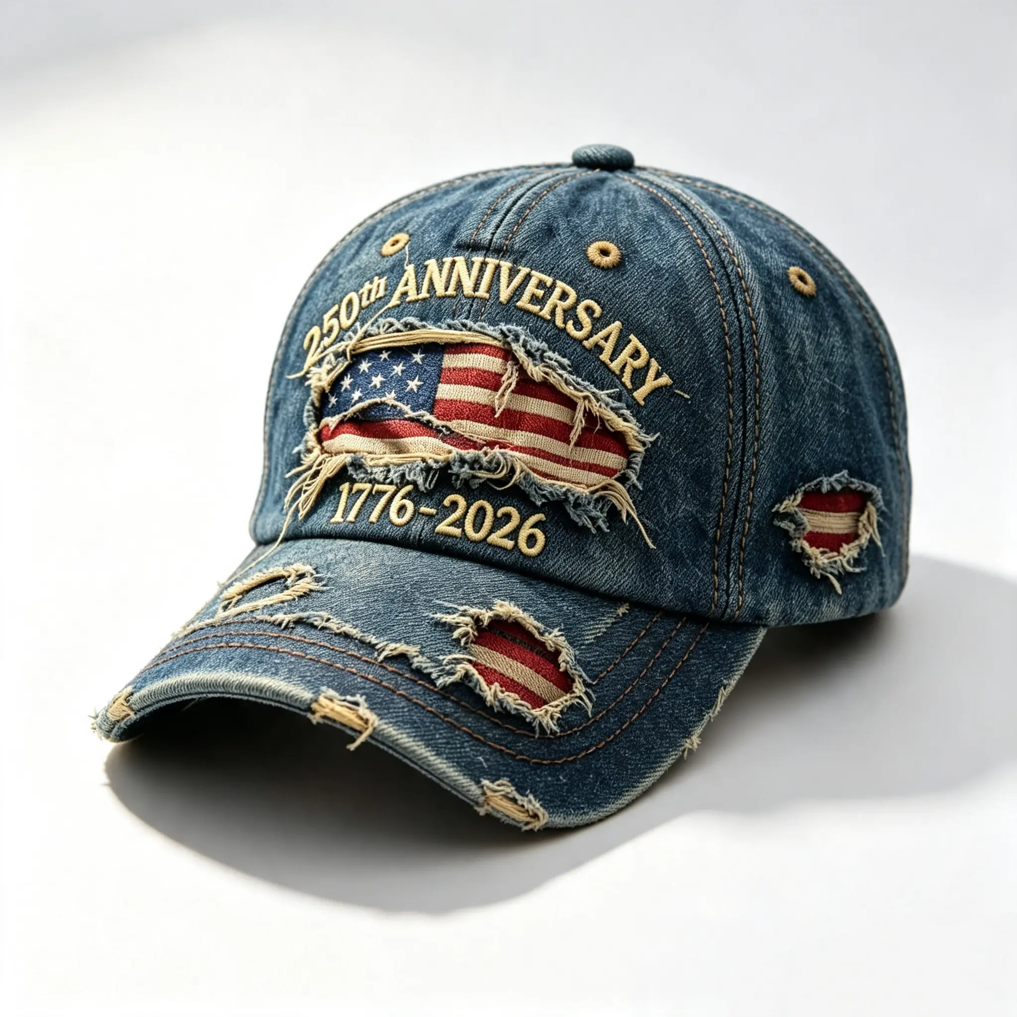 250th Anniversary Baseball Cap, Vintage Washed Denim Dad Hat with American Flag, Adjustable Casual Patriotic Fashion Gift for Grandfathers, Collectibles