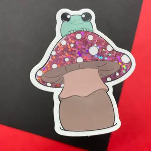 Frog and Mushroom Glitter Sticker
