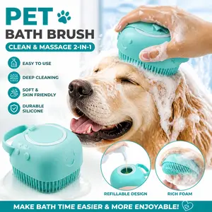 Pet Bath Brush Silicone Massage Brush, Dog Cat Cleaning Brush, Foam Lathering Dirt Remover, Non-Slip Handle, Pet Grooming Tool, Home Use