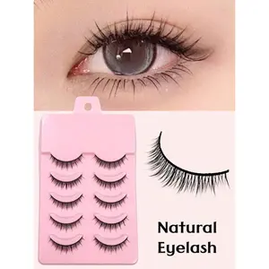 5 Pairs Lashes Manga Lashes Wispy False Eyelash Thai Makeup Fake Eyelashes Thin Band Soft Natural Eyelashes Extension,cat eye 0.05mm false eyelashes & adhesives