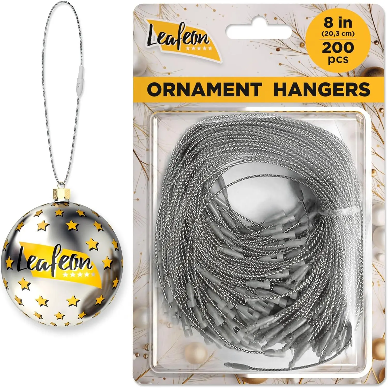 200 pcs Silver Ornament Hangers Hooks Ornament String for Christmas Tree Decoration Holiday Party