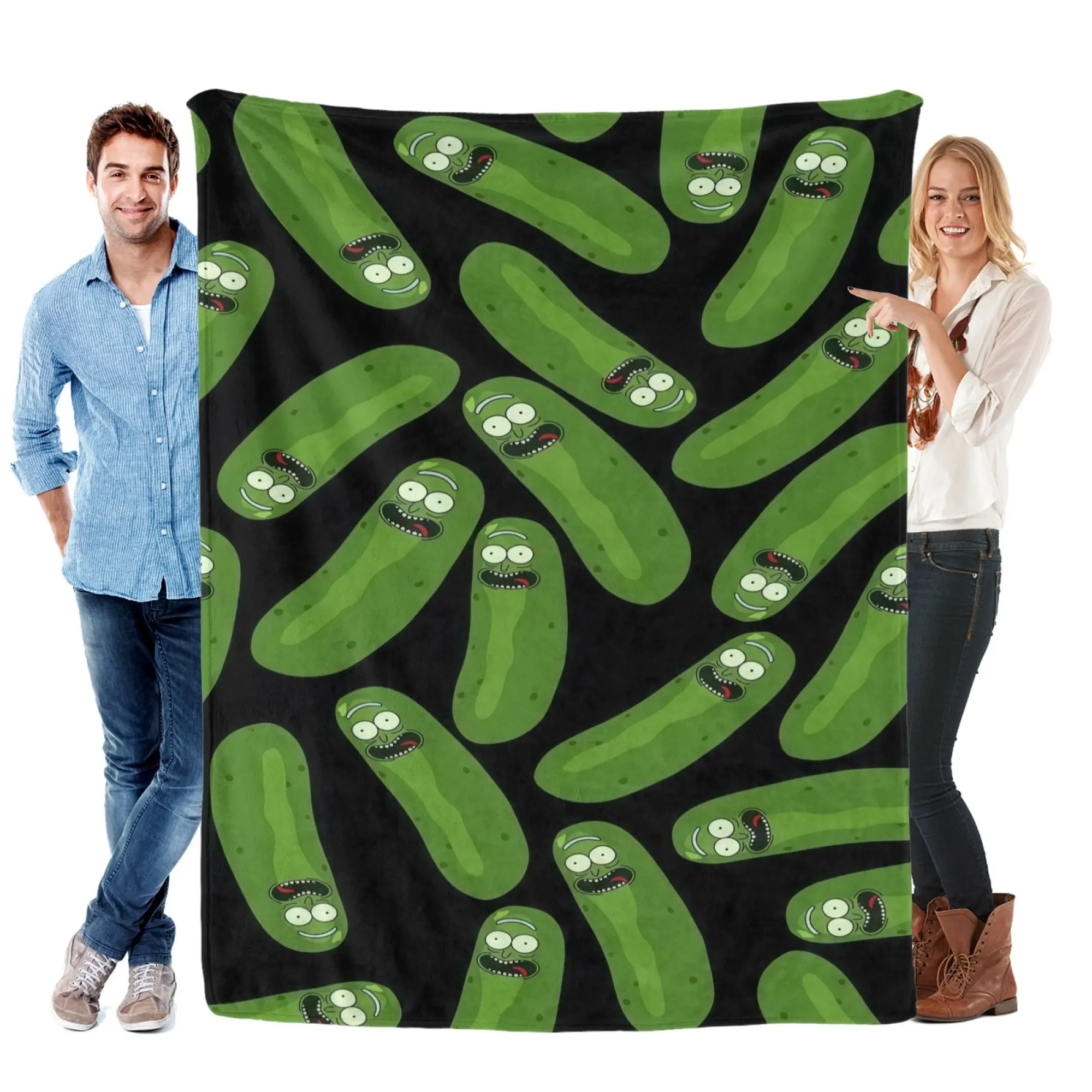 Pickle Rick Cartoon Flannel Fleece Throw Blanket, Funny Rick and Morty Cucumber Character All Over Print Soft Lightweight Plush Blanket, Warm Cozy Sofa Bed Cover Novelty Gift for Cartoon TV Show Fans Teens Men Women Room Decor