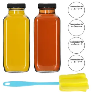 Glass Bottles with Lids, 2/4/6/8/12 pcs Glass Juice Bottles, 480ml Reusable Portable Wide Mouth Glass Bottles with Lids, Clear Glass Juice Bottles for Milk, Hot Cold Drinks, Homemade Beverages